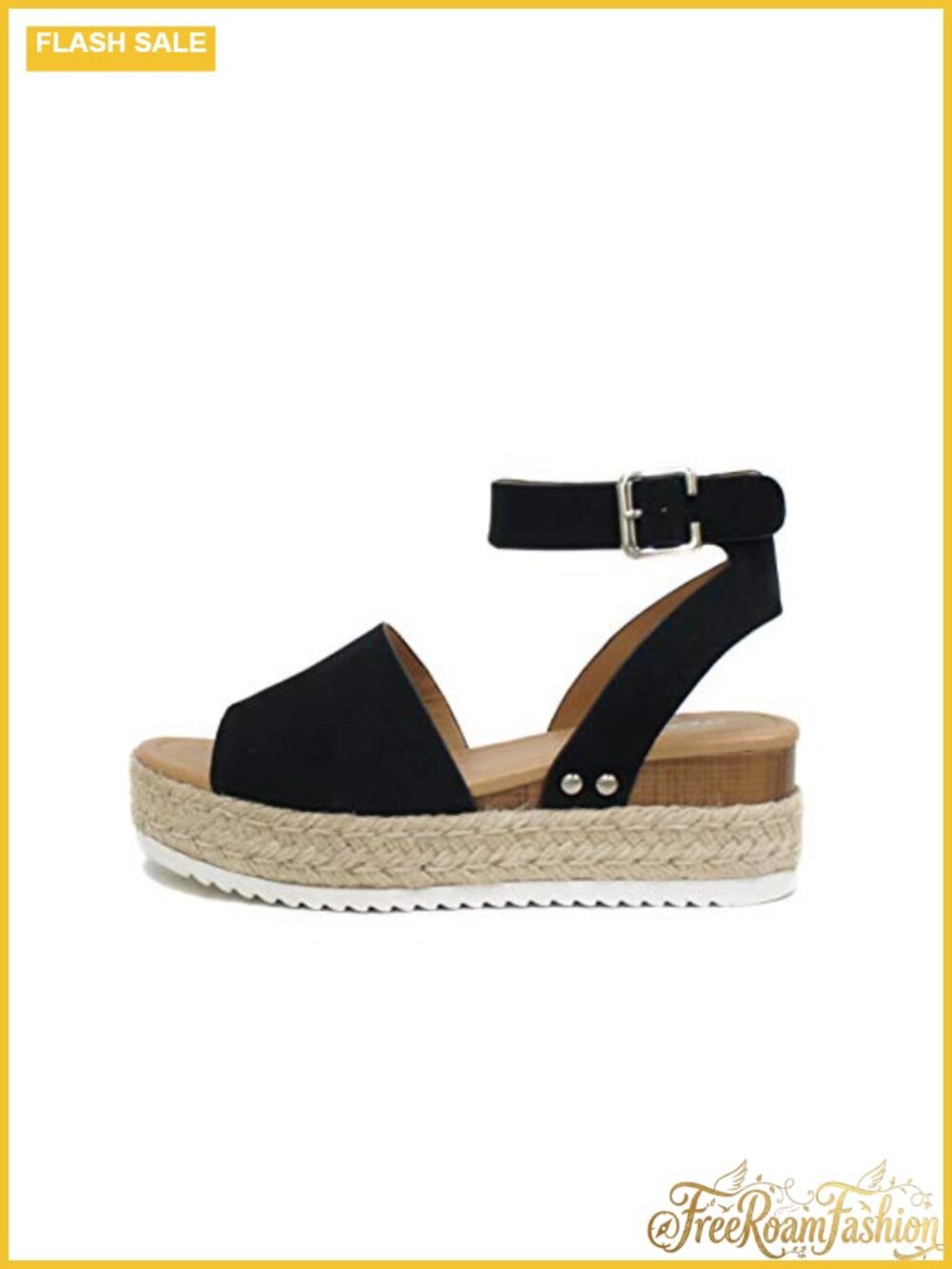 Open Toe Buckle Ankle Strap Espadrilles Platform Wedge Sandal